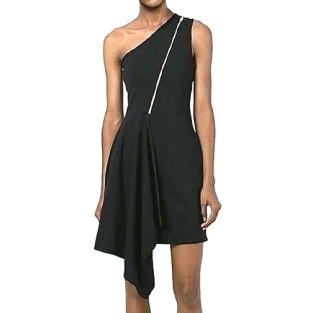 STELLA McCARTNEY Black Knit ONE SHOULDER DRESS Side Drape ZIPPER sz 40 (4-6) S
